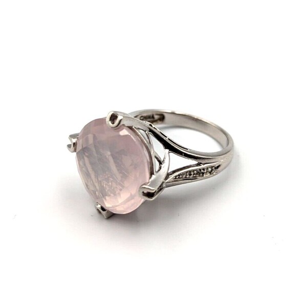 Sterling Silver 925 Checkerboard Cut Pink Chalcedony Clear Topaz Ring Sz 6 - Picture 13 of 16